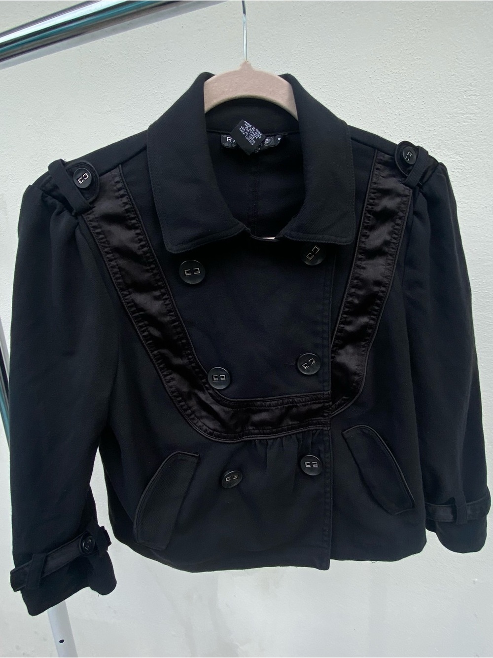 Y2K Rampage Black Satin Trim Pea Jacket Size Medium